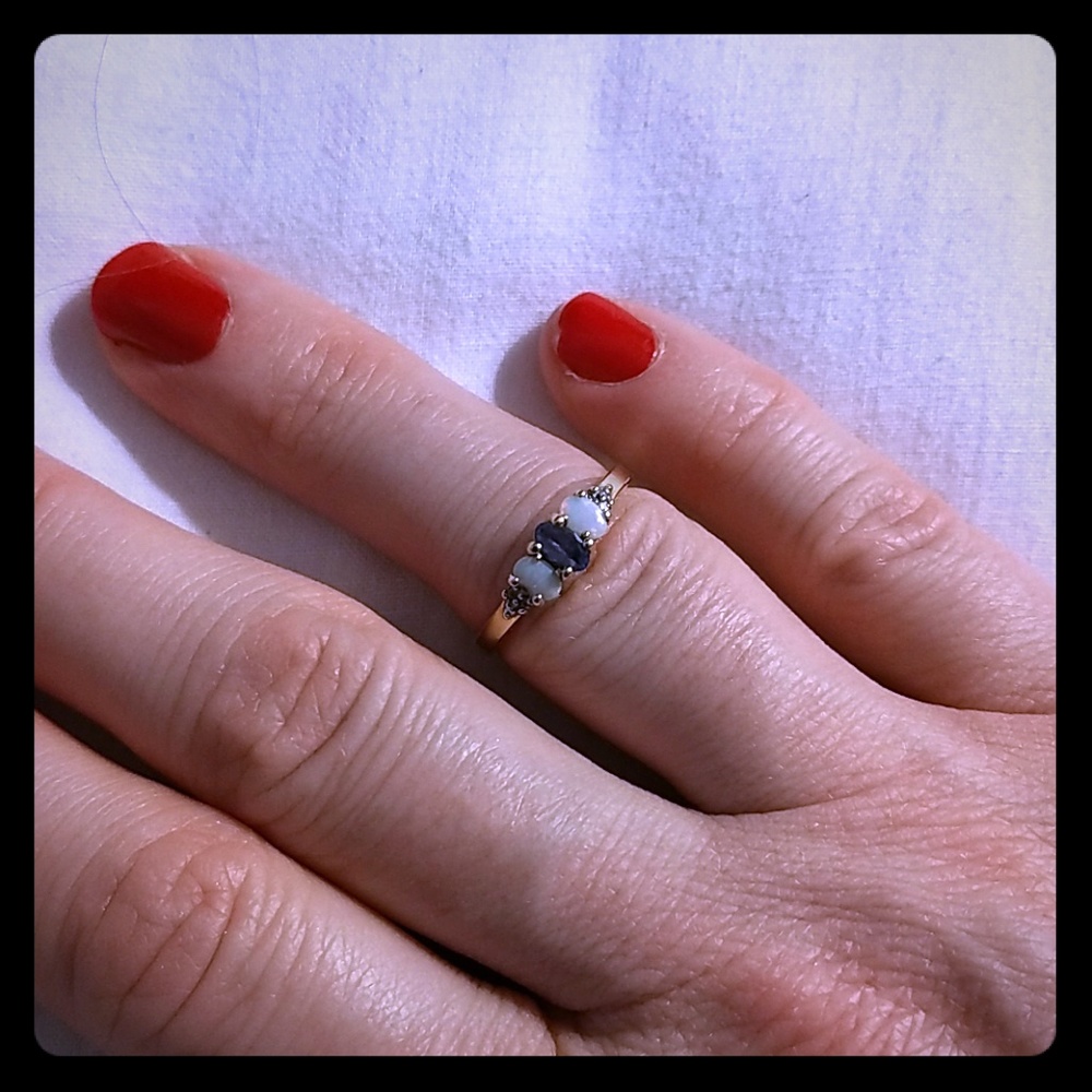 Amethyst, opal, and diamond ring